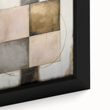 Close-up of an abstract geometric framed canvas artwork showcasing vivid colors and intricate shapes, ideal for modern home decor and art enthusiasts.