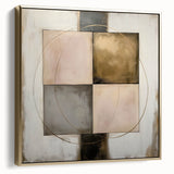 Abstract geometric framed canvas artwork in silver and gold tones, showcasing a modern design with sharp angles and intricate patterns, perfect for contemporary home decor.