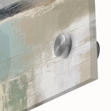 Close-up of abstract landscape wall art displayed on acrylic glass, showcasing vibrant colors and intricate textures that enhance modern interior decor.