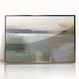 Framed abstract landscape wall art featuring vibrant gold accents, set against a modern acrylic backdrop, perfect for enhancing contemporary home decor.
