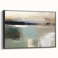 Framed abstract landscape wall art in a sleek black frame, showcasing vibrant colors and fluid shapes. Perfect for modern home decor and artistic expression.