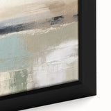 Close-up of an abstract landscape wall art piece, showcasing vibrant colors and intricate textures, framed for a modern aesthetic in home decor.