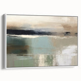 Framed canvas wall art showcasing an abstract landscape design with soft pastel colors and elegant white borders, perfect for modern home decor.