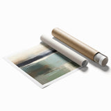 Abstract landscape wall art print showcasing vibrant colors and flowing shapes, rolled and ready for framing, highlighting contemporary decor and artistic expression.