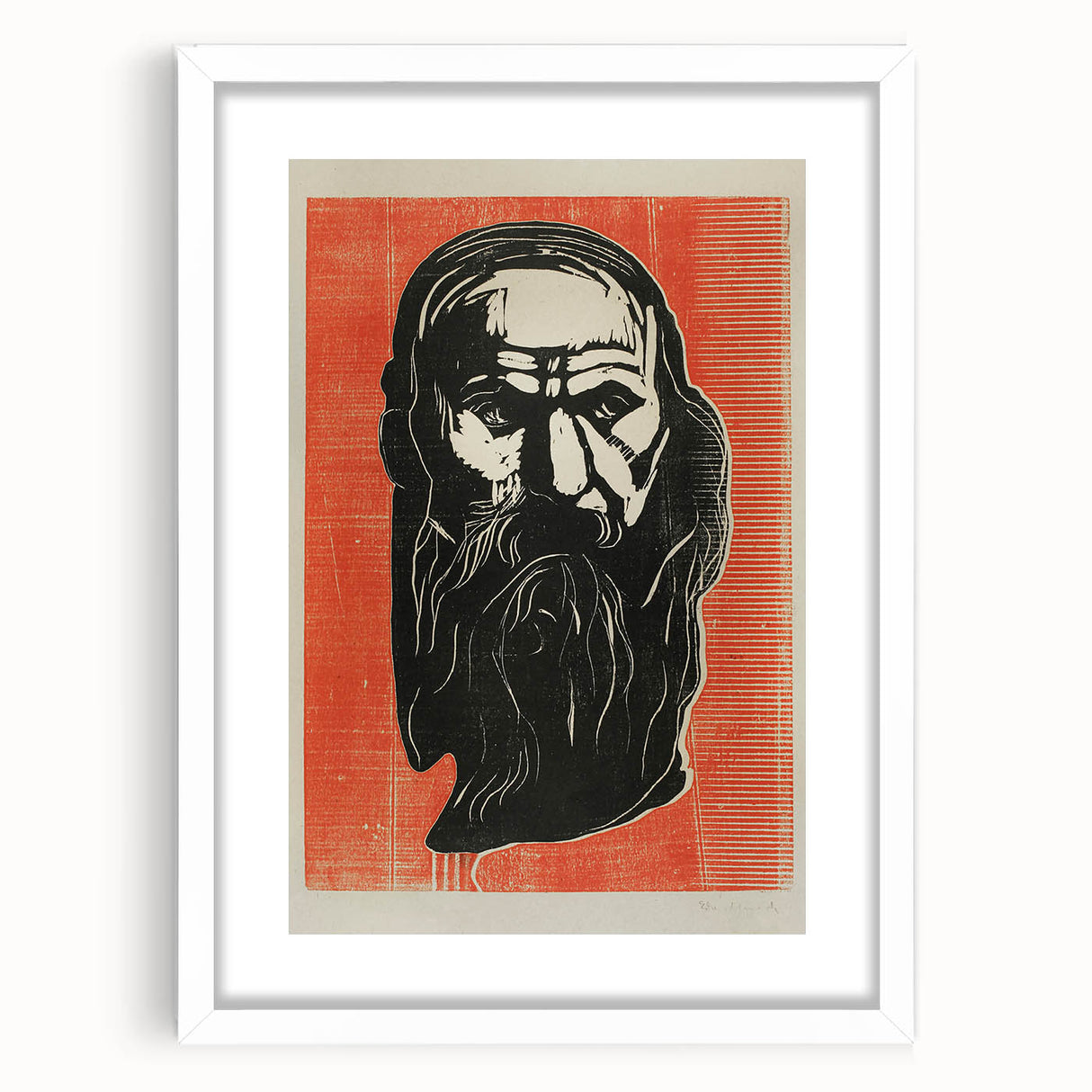 Expressionist Art - Bold Old Man Portrait in Black and Red Tones