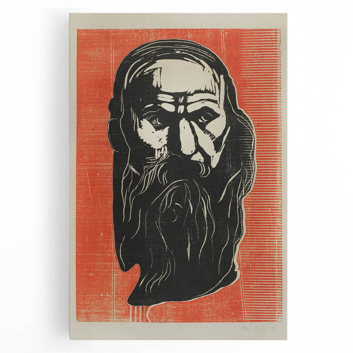 Expressionist Art - Bold Old Man Portrait in Black and Red Tones