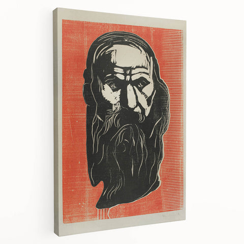 Expressionist Art - Bold Old Man Portrait in Black and Red Tones