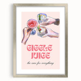 Textured abstract art print in muted gray and blue tones, framed in silver, ideal for modern bedroom ambiance.