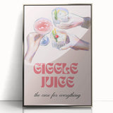 Large art print of mid-century modernist food and drinks theme in silver frame, ideal for modern kitchen decor.