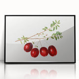 Large abstract wall art featuring assorted fruits in bold colors on a black acrylic frame, ideal for modern kitchen decor.