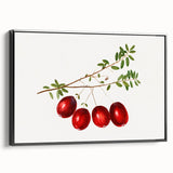 Black and white vintage poster art of assorted fruits on framed canvas, suitable for bedroom wall decor.