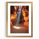 Elegant landscape artwork depicting serene canyons framed in gold with a white mat, ideal for home decor or office settings, enhancing any interior design.