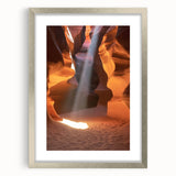 Silver-framed landscape artwork depicting vibrant canyons, elegantly matted for a polished presentation, ideal for enhancing modern decor aesthetics.