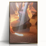 Framed acrylic artwork showcasing a stunning landscape of canyons with gold accents, offering a modern and elegant home decor option for nature lovers.