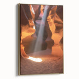 Framed canvas artwork depicting a stunning landscape of canyons, featuring rich gold accents and intricate details, perfect for enhancing home decor.