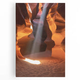 Stretched canvas artwork depicting a vibrant landscape of canyons with rich earthy tones and dramatic rock formations, ideal for enhancing home decor and artistic ambiance.