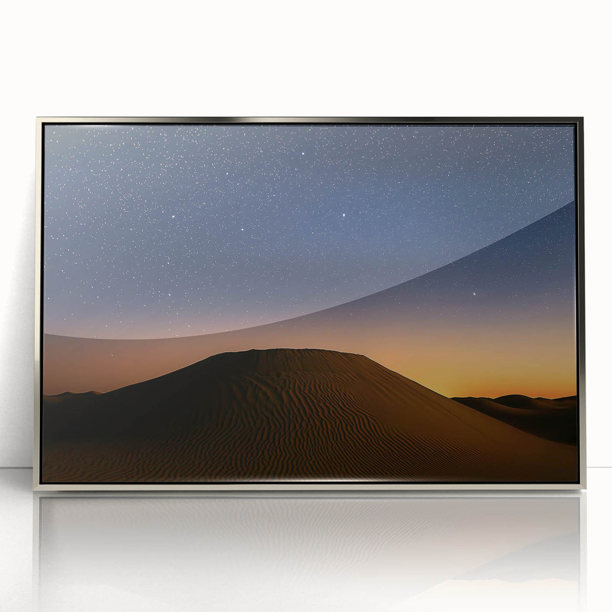 Framed acrylic artwork showcasing a vivid desert landscape with striking colors and intricate details, perfect for home decor or office ambiance.