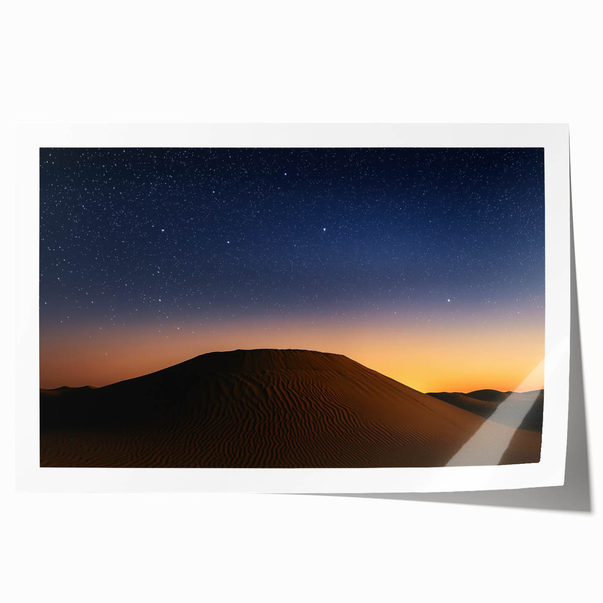 Desert landscape rolled canvas print showcasing vibrant hues of orange and yellow with intricate details, packaged in a durable tube for safe shipping. Ideal for home decor enthusiasts seeking an artistic touch.