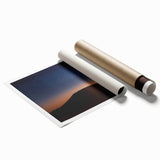 Desert landscape rolled canvas print showcasing vibrant hues of orange and yellow, capturing a serene sunset over sandy dunes, ideal for home decor accents.