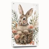 Bunny in Basket - Kids Room Wall Art Canvas and Framed Options