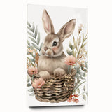 Bunny in Basket - Kids Room Wall Art Canvas and Framed Options