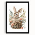 Bunny in Basket - Kids Room Wall Art Canvas and Framed Options