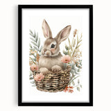 Bunny in Basket - Kids Room Wall Art Canvas and Framed Options
