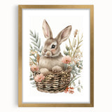 Bunny in Basket - Kids Room Wall Art Canvas and Framed Options