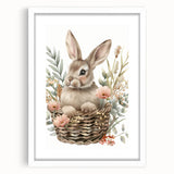 Bunny in Basket - Kids Room Wall Art Canvas and Framed Options