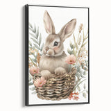 Bunny in Basket - Kids Room Wall Art Canvas and Framed Options