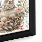 Bunny in Basket - Kids Room Wall Art Canvas and Framed Options