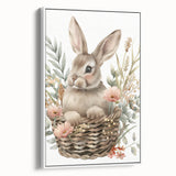 Bunny in Basket - Kids Room Wall Art Canvas and Framed Options
