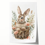 Bunny in Basket - Kids Room Wall Art Canvas and Framed Options