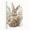 Bunny in Basket - Kids Room Wall Art Canvas and Framed Options