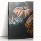 Mid-century modernist art depicting an autumnal scene in muted earth tones on a framed acrylic panel.