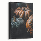 Black and white landscape art painting on framed canvas, featuring a vintage poster-style depiction of autumn trees.
