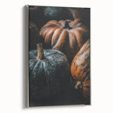Framed canvas featuring a vintage landscape art painting with colorful autumn trees against a black background.