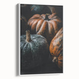 Vintage poster art of an autumnal scene on extra large framed canvas, featuring a palette of orange and brown.