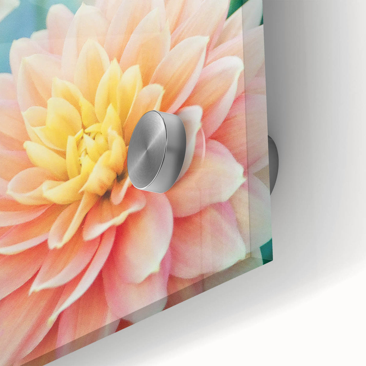 Large abstract wall art on acrylic glass featuring mid-century modernist spring themes in vibrant green and yellow.