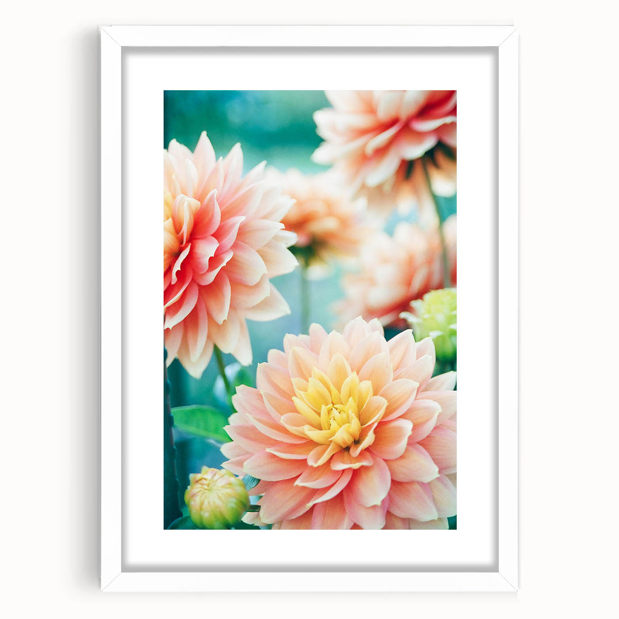 Abstract art print featuring swirling pastel shades on a white framed canvas, suitable for bedroom or dining room decor.