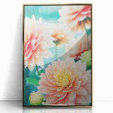 Large art print of a mid-century modernist spring scene in pastel shades on framed acrylic, suitable for nursery wall art.