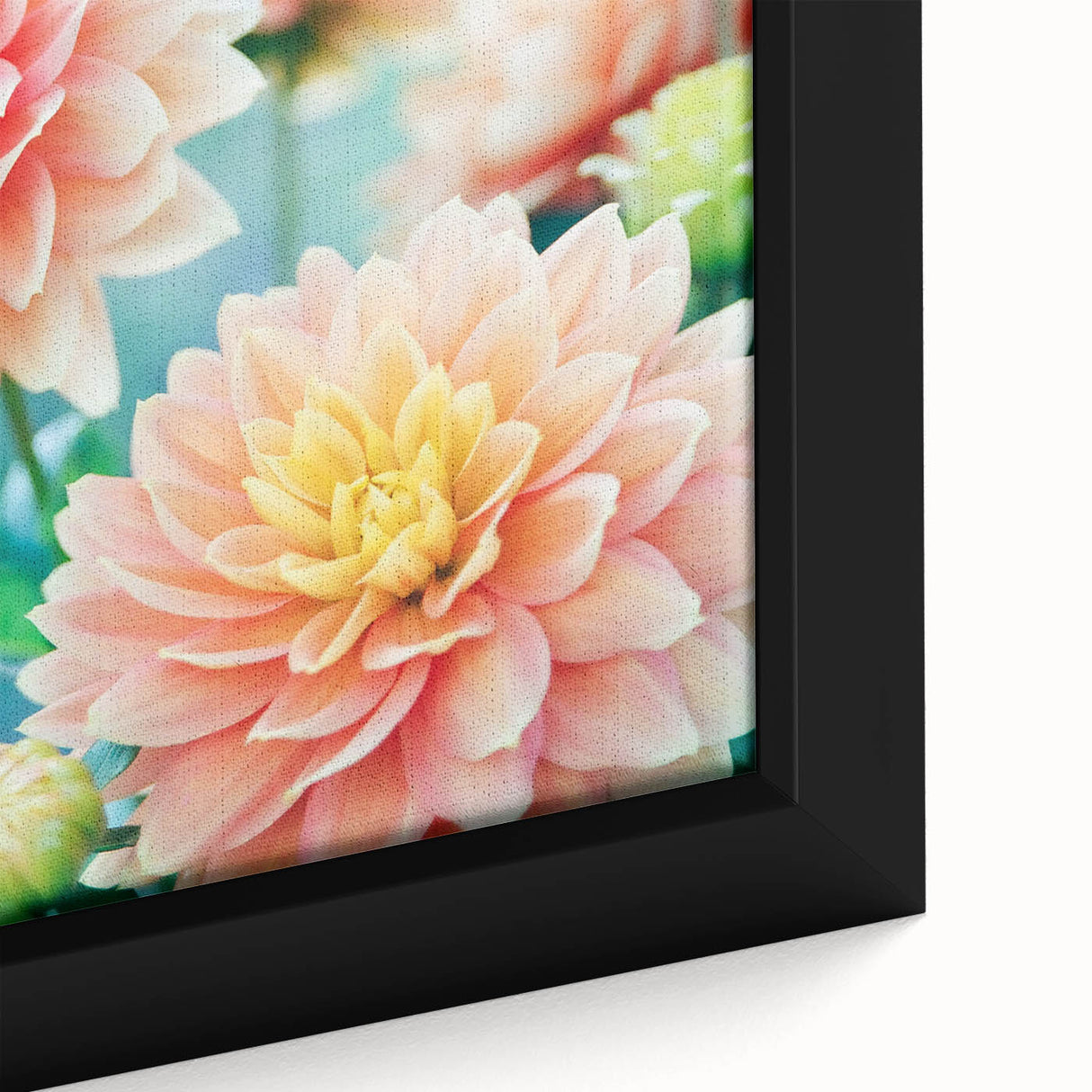 Close-up of extra large black wall art featuring a textured, colorful abstract design on framed canvas.