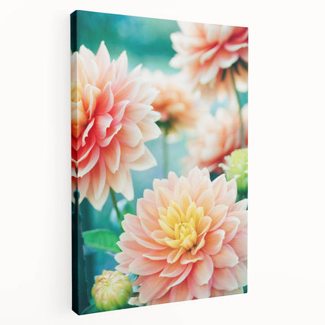 Spring-themed abstract canvas depicting vibrant green and pink tones, ideal for kitchen wall art.