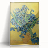 Mid-century modernist art depicting abstract shapes in vibrant primary colors, framed acrylic print.