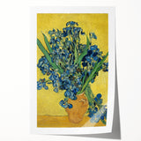 Vincent van Gogh's floral painting on a rolled canvas, featuring vibrant blues and yellows.