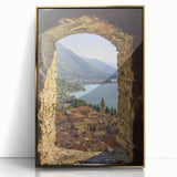 Framed acrylic artwork showcasing a stunning landscape with a castle, featuring intricate details and a gold frame, perfect for home decor enthusiasts.