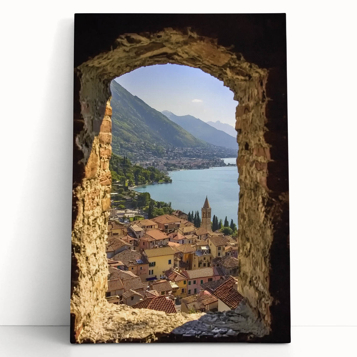 Stretched canvas artwork showcasing a vibrant landscape with a majestic castle set against a colorful sky, perfect for adding a touch of elegance to any room decor.
