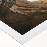 Rolled canvas artwork depicting a vibrant landscape with intricate cave designs, showcasing earthy tones and textures, ideal for home decor. Packaged securely in a protective tube for safe delivery.