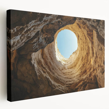 Stretched canvas artwork depicting a serene landscape with intricate cave formations and vibrant colors, ideal for enhancing home decor with a natural aesthetic.