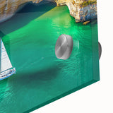 Close-up of a vibrant acrylic landscape artwork depicting rugged cliffs and serene skies, showcasing intricate brushwork and vivid colors, perfect for home decor.